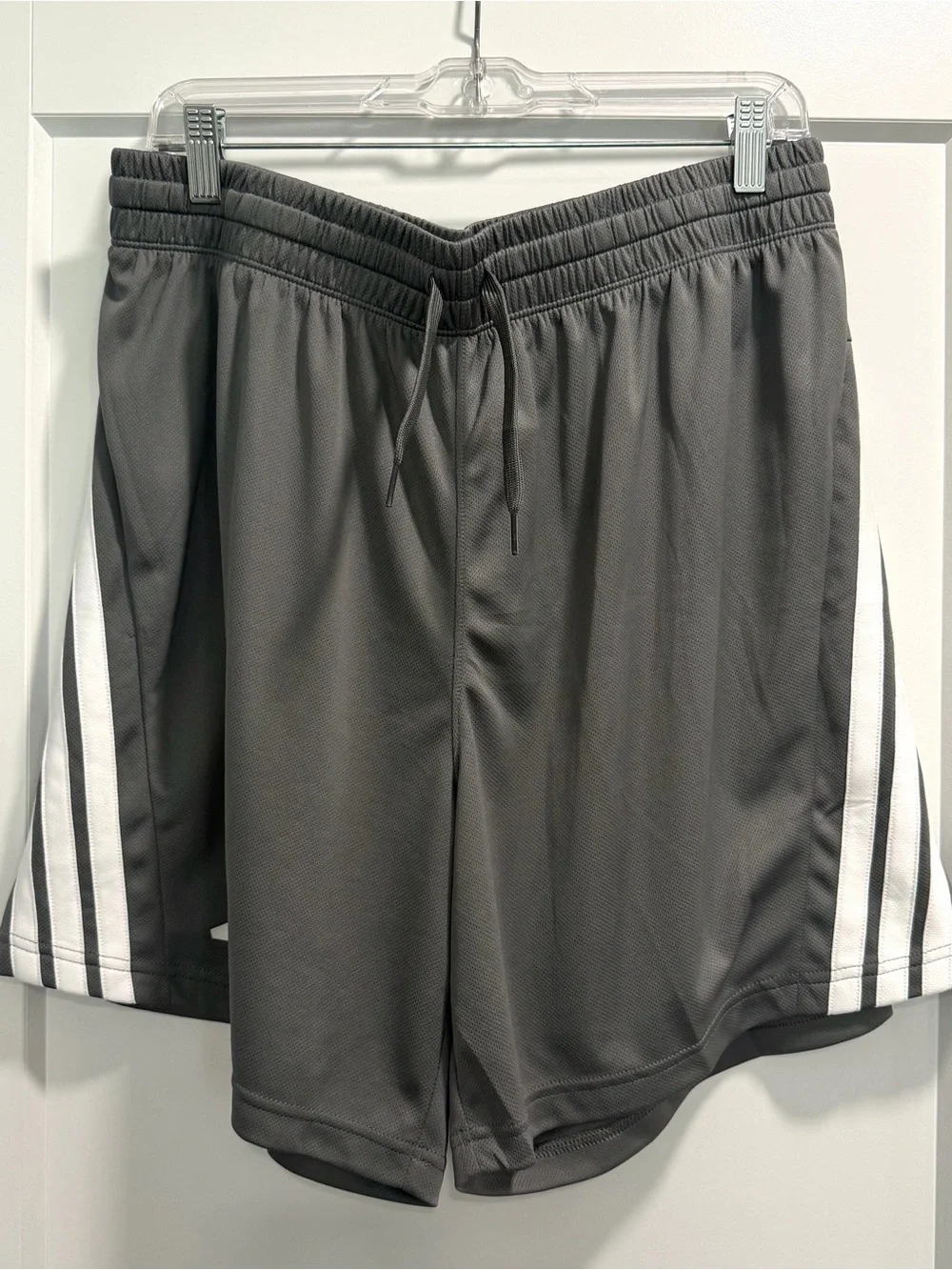 Men's Gray addidas Athletic Shorts with White Side Stripes